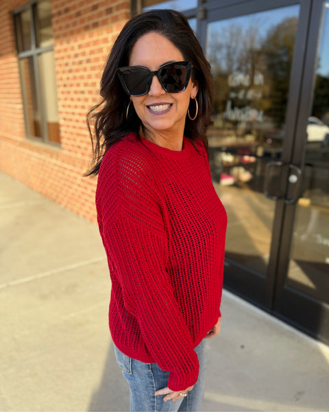 Sarah Crochet Sweater in Red