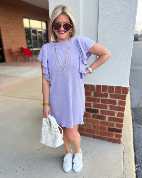 Kaia Ribbed Dress in Lavender