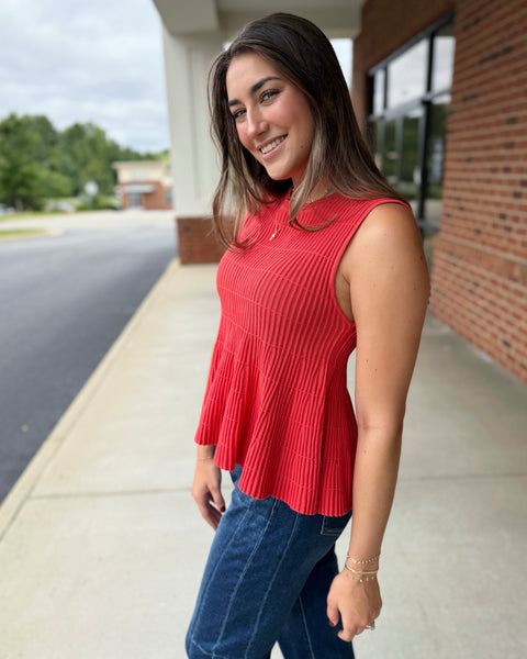 Whitley Ribbed Flare Sweater in Papaya FINAL SALE