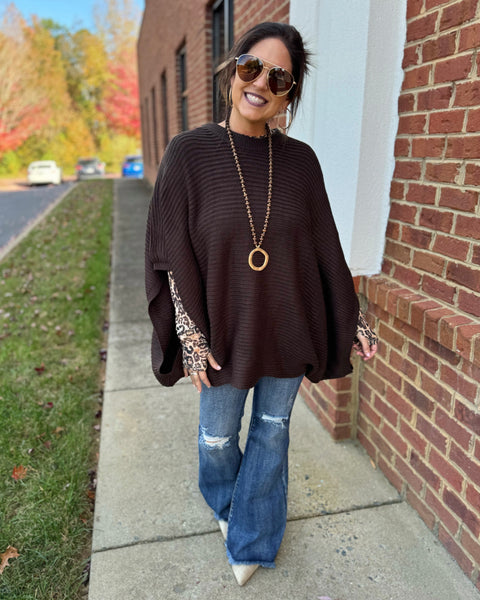 Meg REG/CURVY Pullover Poncho in Brown