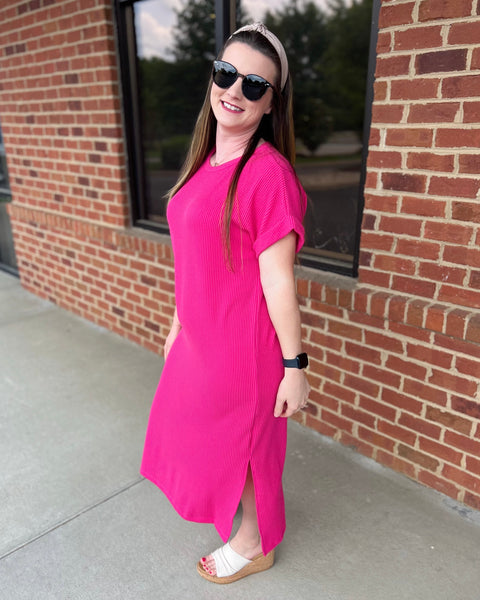 Jordyn REG/CURVY Midi Dress in Hot Pink FINAL SALE