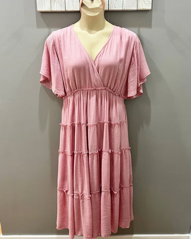 Teagan CURVY Tiered Maxi Dress in Rose Pink