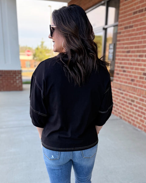 Taya Balloon Sleeve Top in Black FINAL SALE