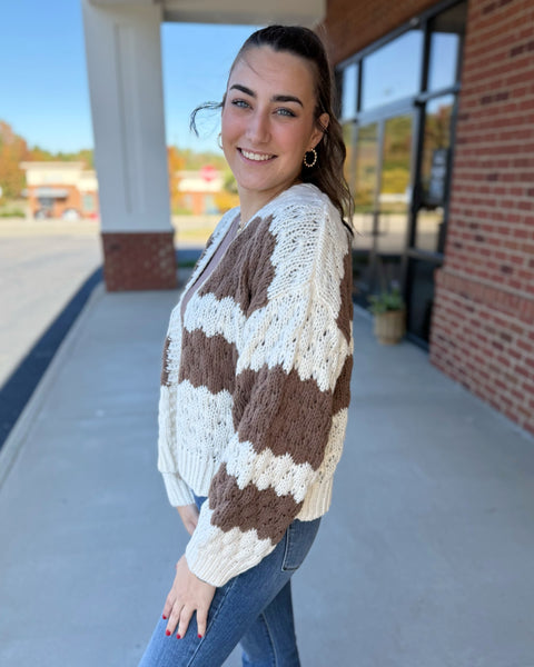 Virginia Textured Sweater Cardigan in Cream/Coco