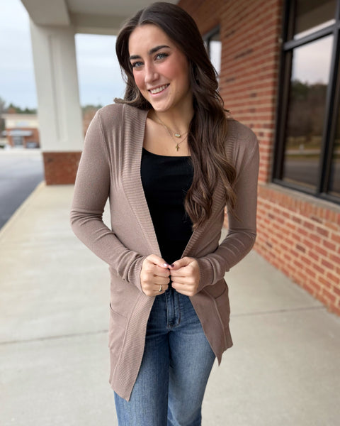 Stefanie REG/CURVY Cardigan in Mocha FINAL SALE