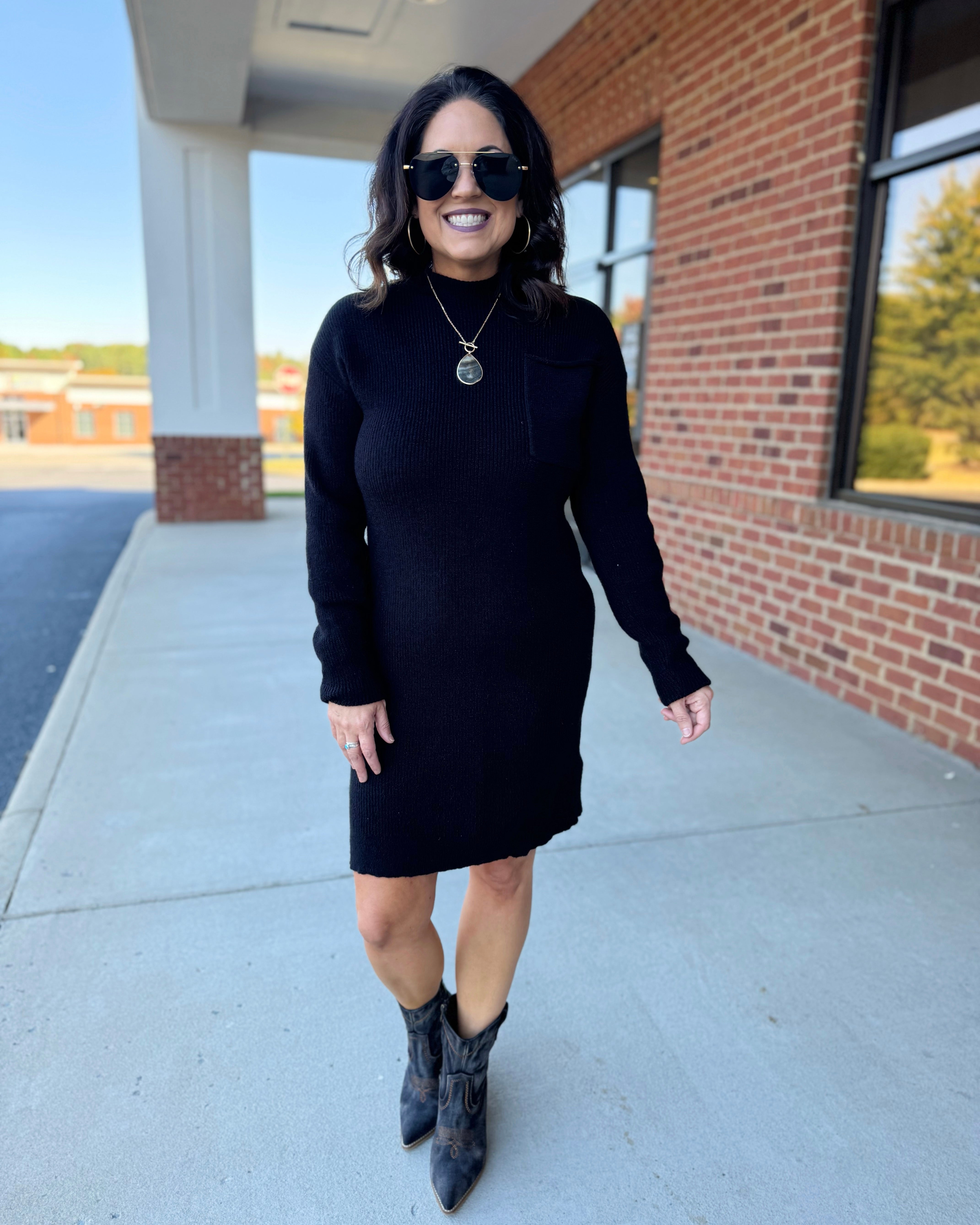 Evelyn Sweater Dress in Black FINAL SALE M Evelyn Sweater Dress in Black FINAL SALE M