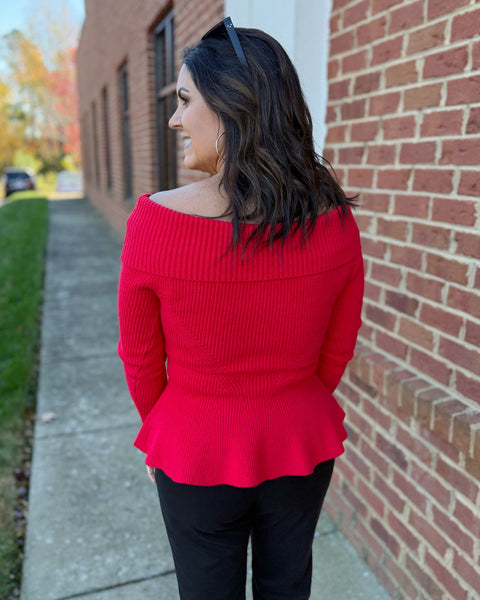 Rosie Peplum Sweater in Red