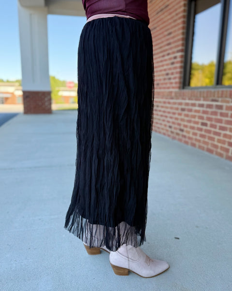 Karter Crinkle Mesh Skirt in Black FINAL SALE