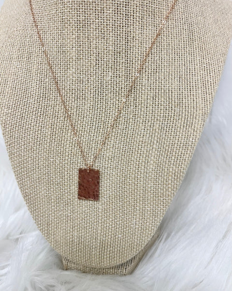 Hammered Rectangle Necklace in Rose Gold