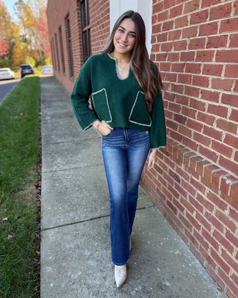 Jennifer Pocket Sweater in Hunter Green