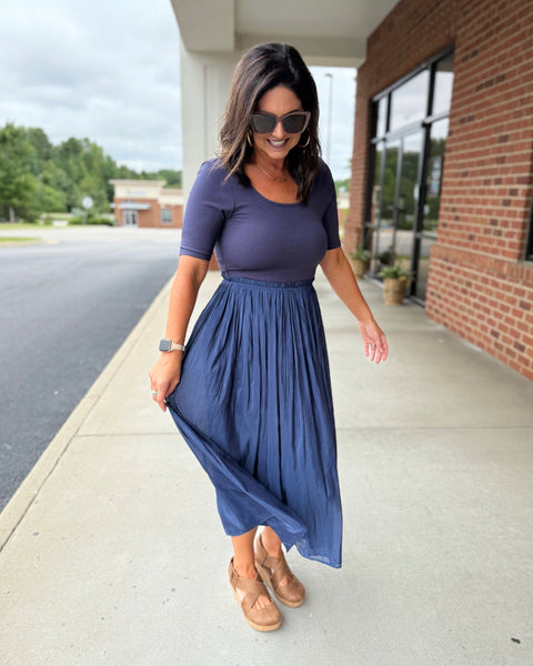 Kiara Pleated Skirt Dress in Blueberry FINAL SALE