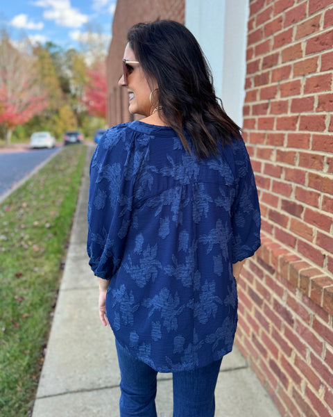 Valerie REG/CURVY Floral Burnout Blouse in Navy