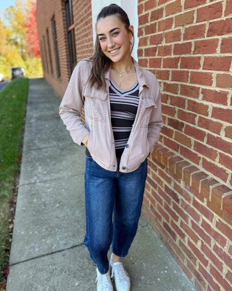 Reba Ribbed Stripe Top in Slate