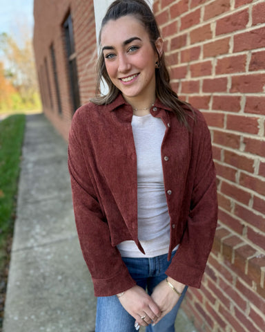 Sophia Corduroy Shacket in Brick FINAL SALE