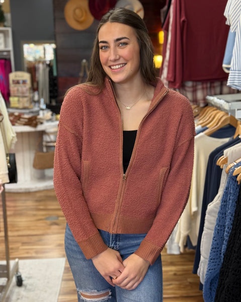 Salem Soft Fluffy Cardigan in Terracotta FINAL SALE