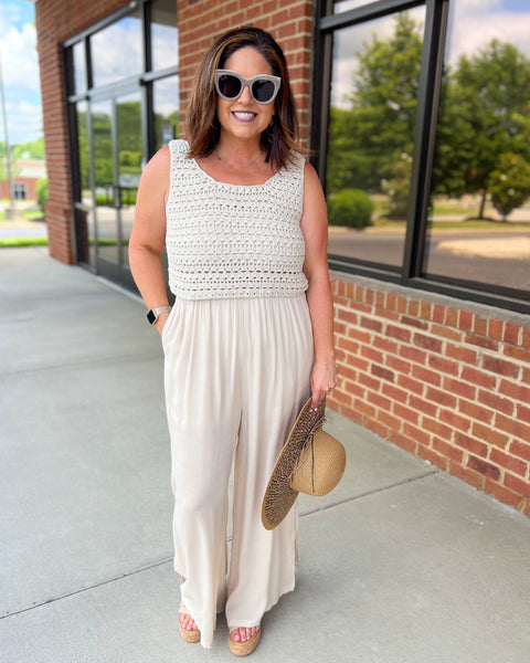 Lainey Crochet Jumpsuit in Shell FINAL SALE