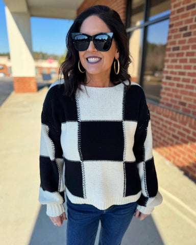 Rachelle Checker Sweater in Black