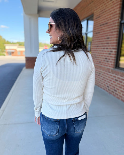 Vera Button Up Knit Top in Ecru/Grey FINAL SALE