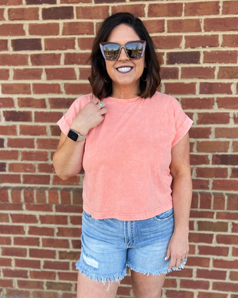 Reagan Washed Cotton Tee in Coral
