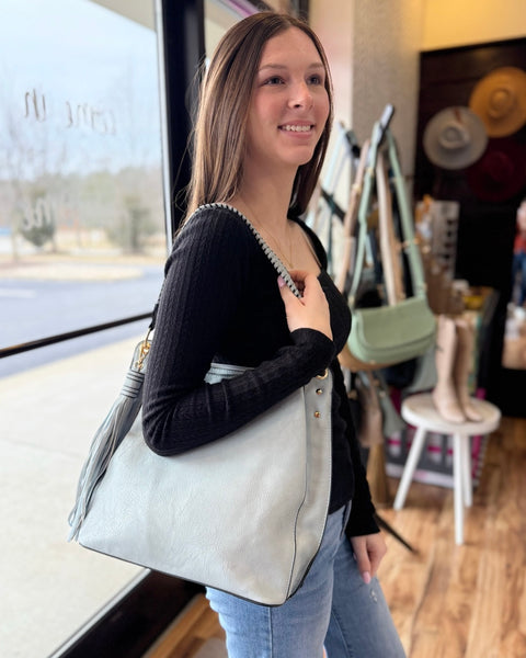 Amber Hobo Bag in Grey Blue