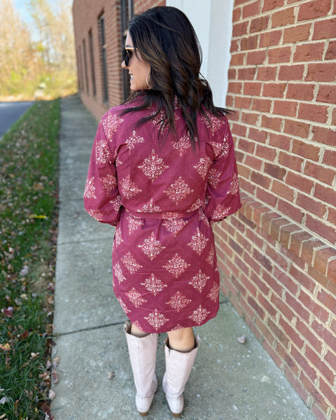 Blake Medallion Dress in Burgundy