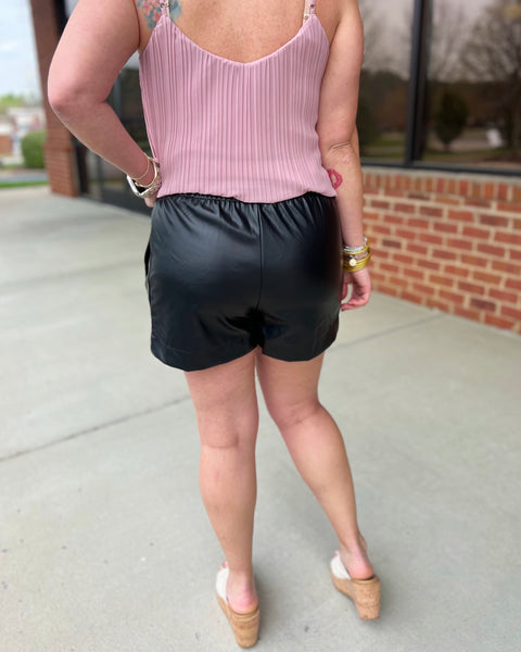 Kristen REG/CURVY Faux Leather Shorts in Black