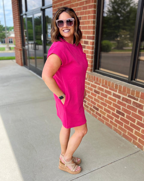 Harper Textured Dress in Fuchsia FINAL SALE