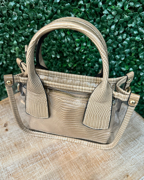 Stacey Clear Satchel Bag in Taupe