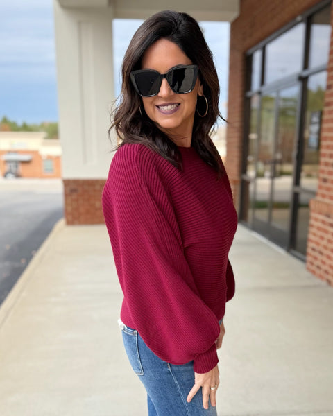 Tara Balloon Sleeve Sweater in Cabernet FINAL SALE