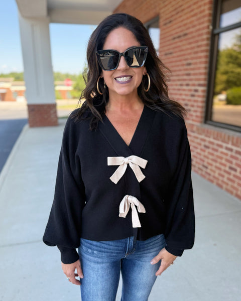 Scarlett Bow Cardigan in Black