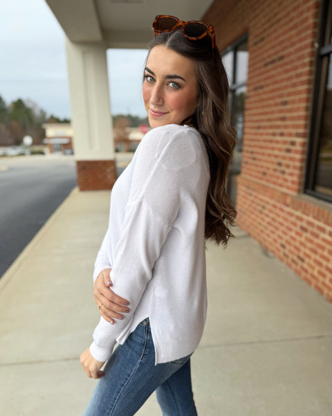 Amanda V-Neck Sweater in Off White FINAL SALE