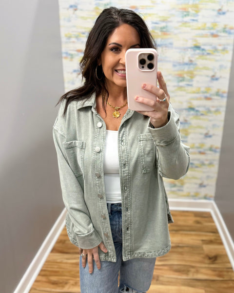 Eileen Cotton Shacket in Sage