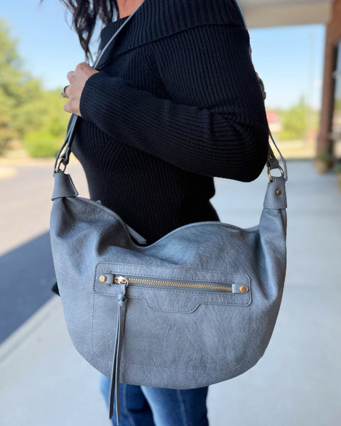 Leigh Distressed Hobo Bag in Dusty Blue