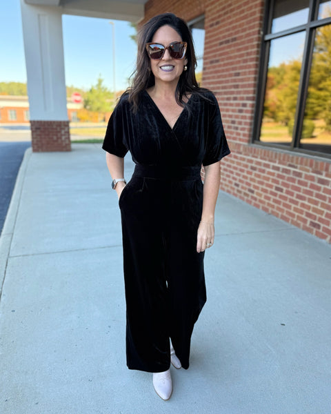 Kyle Velvet Jumpsuit in Black
