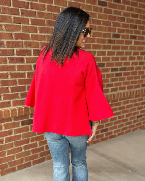 Dallas Bell Sleeve Sweater in Ruby