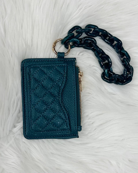 Rhodes Quilted Wallet w/ Chain Bangle in Peacock