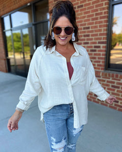 Sydney CURVY Button Up Top in Natural FINAL SALE