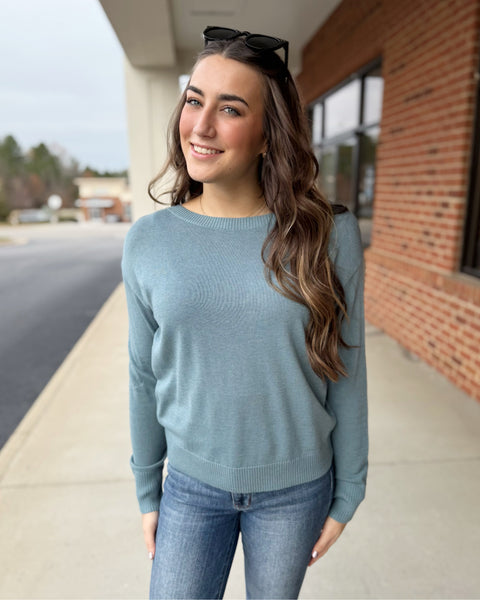 Sawyer Boat Neck Sweater in Dusty Teal FINAL SALE