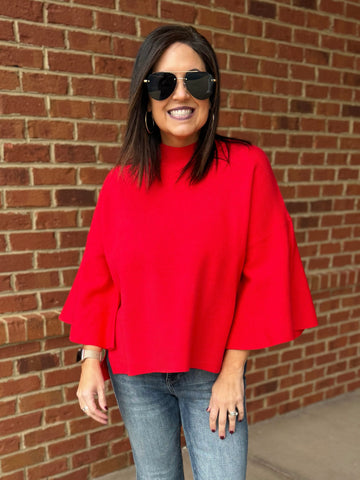 Dallas Bell Sleeve Sweater in Ruby