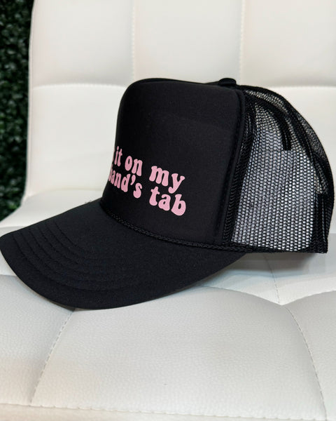 Husbands Tab Trucker Hat in Black/Pink