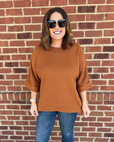 Gabby Reg/Curvy Dolman Sweater in Rust