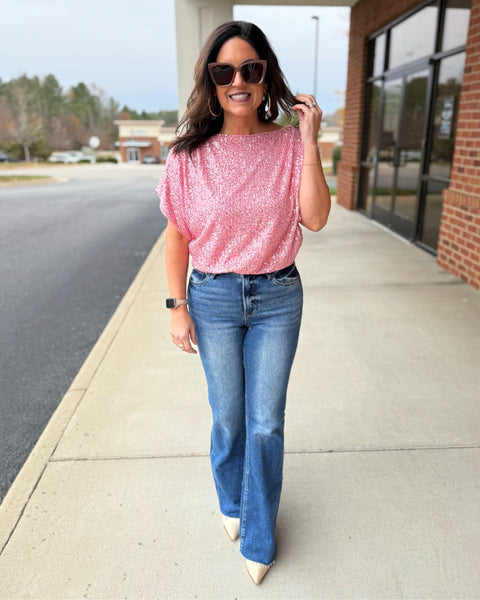 Whitney Glitter Top in Baby Pink FINAL SALE
