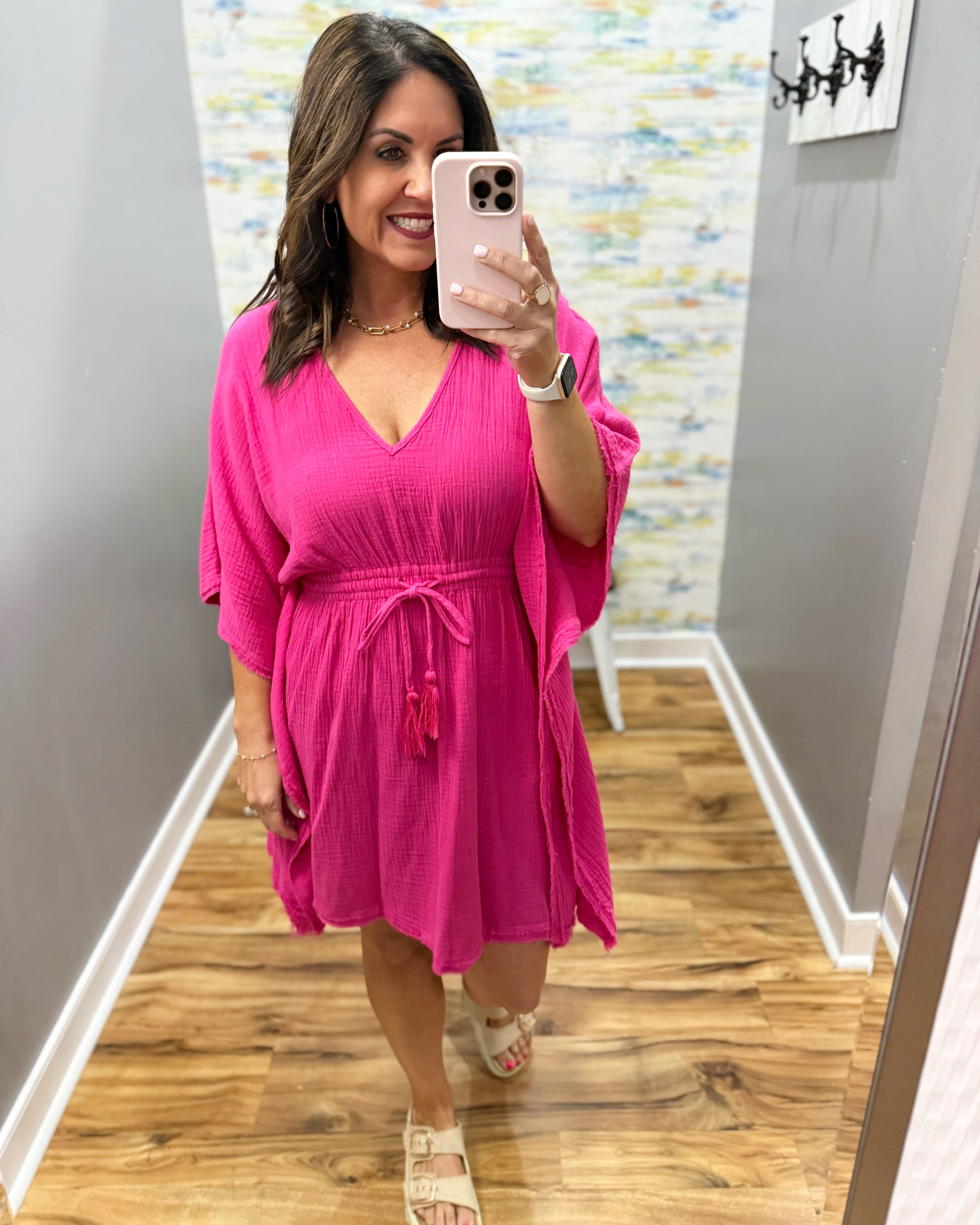 hot pink boutique dress Heidi V-Neck in FINAL SALE L Plaid Mini Dress and the tiered hem Easy Southwest Ranch Dressing Size:US8.5 / UK7.5 / EU41