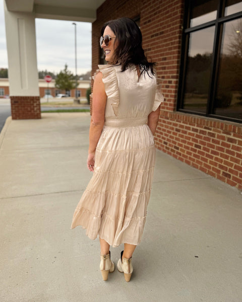 Blaire Tiered Ruffle Dress in Champagne