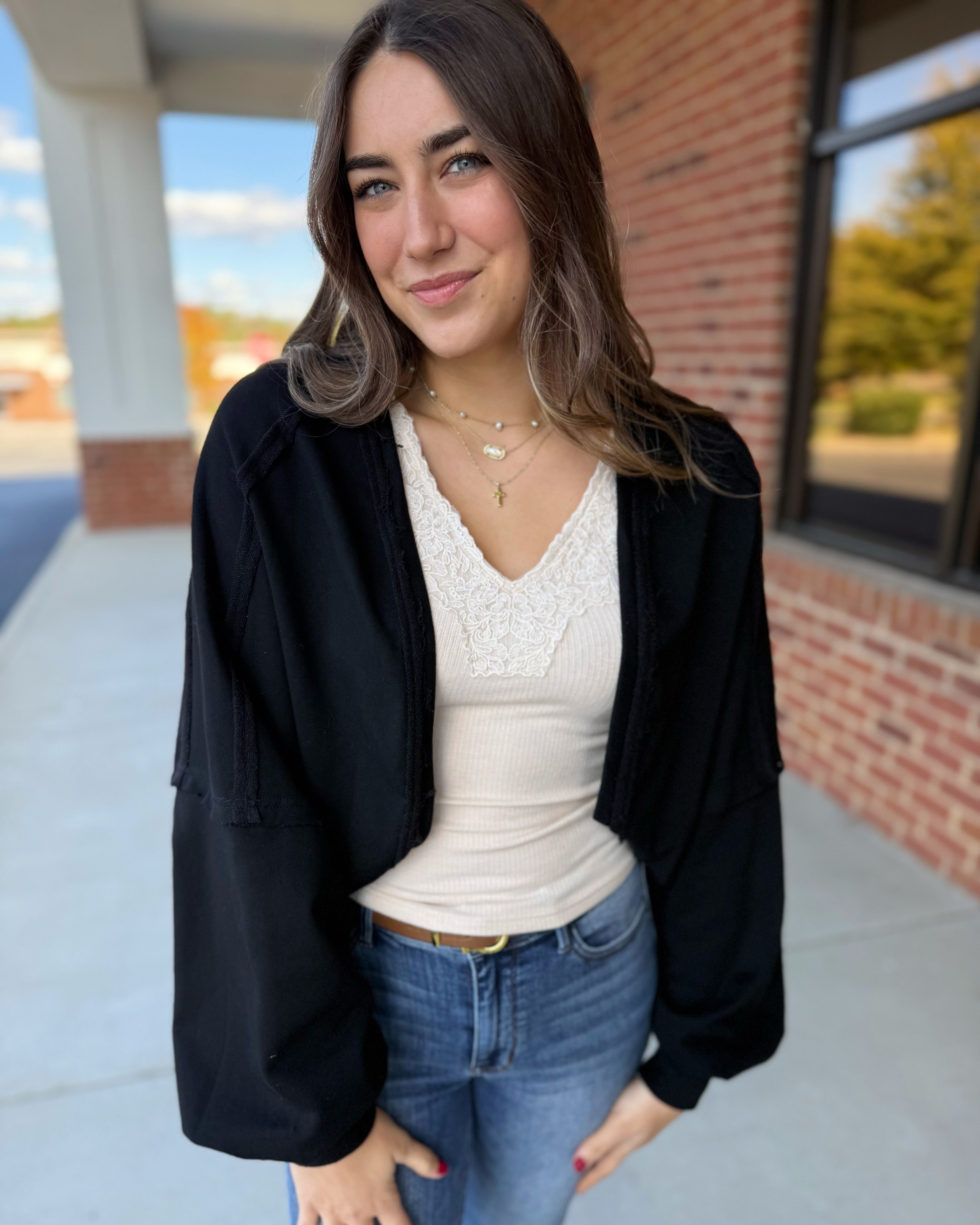 Audrey Cropped Open Cardigan in Black FINAL SALE – Madi Savvy Boutique