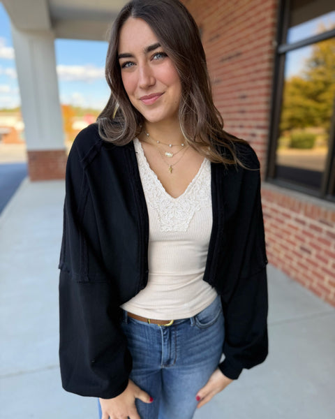 Audrey Cropped Open Cardigan in Black