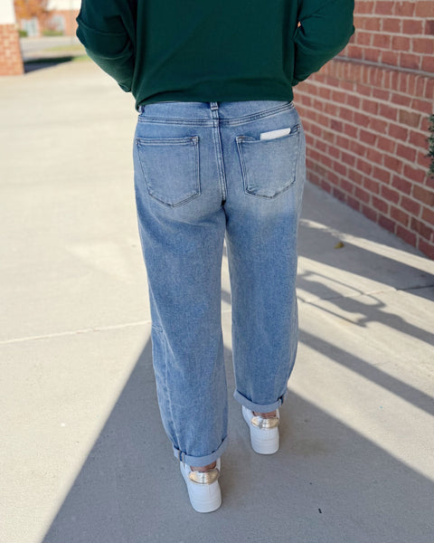 Risen High Rise Medium Wash Barrel Jeans