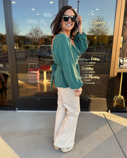 Holly Scoop Neck Blouse in Hunter Green