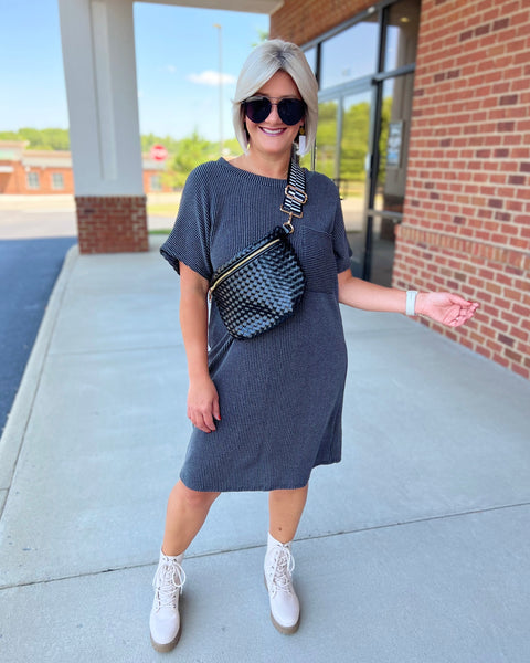 Lindsey Ribbed Dress in Charcoal FINAL SALE