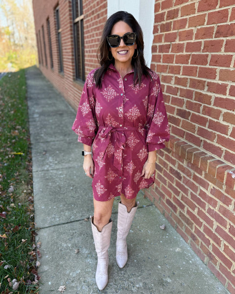 Blake Medallion Dress in Burgundy